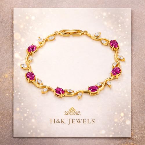 Image of H&K Jewels Tulip Bracelet with Oval Pink Ruby Crystals and Marquise White Stones, Anti-Tarnish, Tulip Collection|Anti-Tarnish & Waterproof|Korean design|Gift for GF and Wife