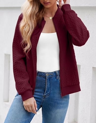Image of WROLEM Women's Zip Up Cardigan Sweater Cable Hoodies Long Sleeve Jacket Outfits Crewneck Casual Coat