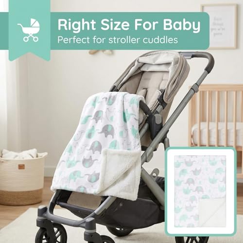 Image of EVERYDAY KIDS Large Ultra Soft Gray and Green Elephant Minky Baby Blanket for Boys and Girls Mink and Sherpa Toddler and Baby Blanket Measures 30 x 40 inch; Trendy Animal Elephant Baby Nursery Decor