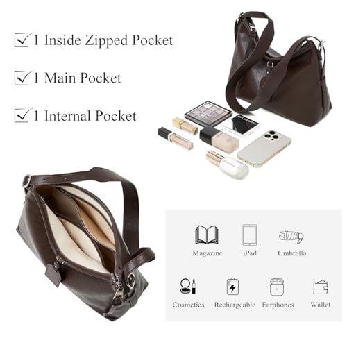Image of Women Tote Handbags, Genuine Leather Hobo Purses Medium Shoulder Purses with a Adjustable Strap.(Coffee)