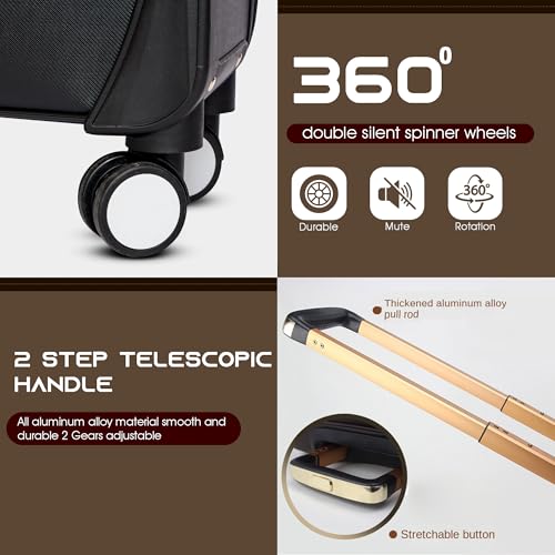 Image of REDHORNS 20-Inch Small Cabin Trolley Suitcase for Travel, Vegan Leather Soft-Sided Business Suitcase Luggage with Laptop Compartment, 8 Spinner Wheels & Number Lock - 40X52X23 CM, 40L - Black