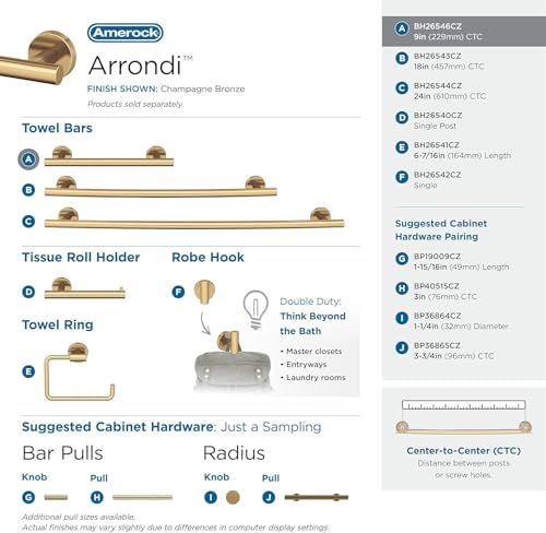Image of Amerock Arrondi 9 inch Champagne Bronze Towel Bar | Decorative bathroom hardware in durable Stainless Steel construction; mounting hardware included for easy installation