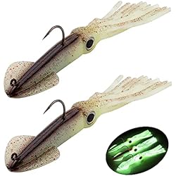 Señuelos Calamar Artesanales QualyQualy 2 Piezas Luminoso Cebos de Calamar 35g Pesca Camarones Señuelo Cebo de Calamar para Atún Sepia Pulpo (2 Piezas #F)