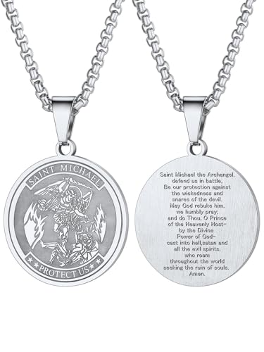 Image of U7 Saint Michael Necklace for Men,Stainless Steel /18K Gold Plated St Michael Archangel /Saint Benedict /Saint Christopher Pendant Amulet Necklace for Men Women