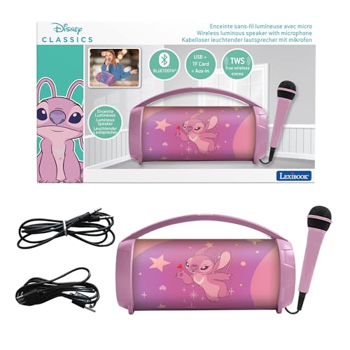 Lexibook, Disney Stitch, Enceinte Haut-Parleur sans Fil Lumineuse Angel avec Micro, Son stéréo, Fonction karaoké, Ports USB et Carte SD, Batterie Rechargeable,...
