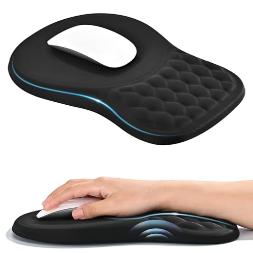 EooCoo Massage Ergonomic Mouse Pad with Wrist Rest, Dual-Slope Design for Carpal Tunnel Relief, Large Mousepad with Memory Foam Wrist Rest and Non-Slip PU Base, Office Desk Accessories