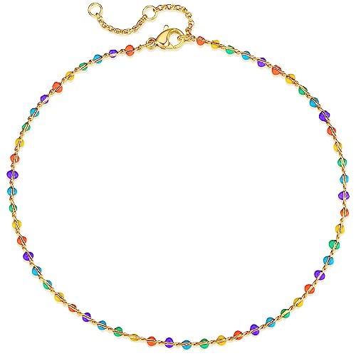 Image of MTMY Gold Anklets for Women 14K Gold Plated Tiny Bead Anklet Colorful Tassel Foot Chain Dainty Adjustable Cute Summer Beach Boho Anklets Jewelry Gift