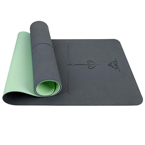 SKL Yoga Mat Non Slip, 1/4 inch Extra Thick TPE Yoga Mats Eco Friendly Fitness Exercise Mat Workout Mat for Hot Yoga, Pilates and Floor Exercises(Reversible Dual Color) (Dark Green)
