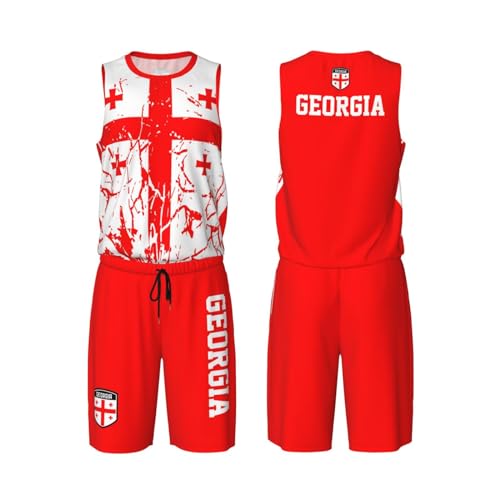 Georgia Flag Grain (2) Basketball Jersey Uniform Suit for Men Adults Training Athletic Set