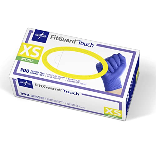 Image of Medline FitGuard Touch Nitrile Exam Gloves, 300 Count, XSmall, Powder Free, Disposable, Not Made with Natural Rubber Latex, Excellent Sense of Touch for Medical Tasks, Durable for Household Chores