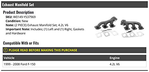 Exhaust Manifold and Gaskets Set of 2 - Compatible with 1999-2008 Ford F150 4.2L V6 - Thumbnail 2