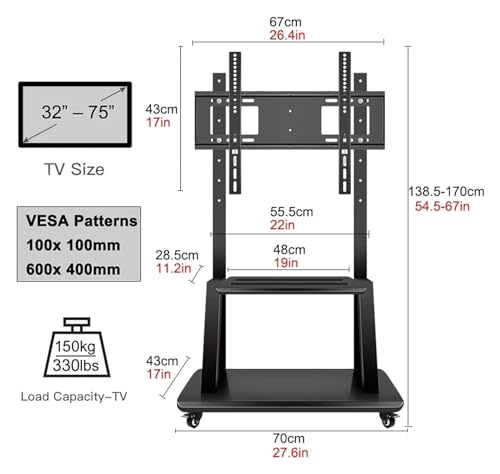 Soporte móvil para TV ajustable hasta 75 pulgadas miniatura 2