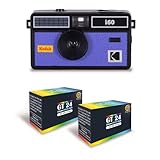 Description KODAK i60 - Appareil Photo Réutilisable 35mm, Style Rétro, sans Mise au Point, Flash Intégré Pop-up - Noir et Bleu + 2 Pellicules Couleur 24 Expositions