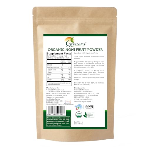 grenera organic noni fruit powder 1 lb 454 g  organic non  gmo gluten free