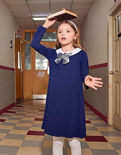 Image of Arshiner Girls Long Sleeve Vintage Peter Pan Collar T-Shirt Dress Age 4-13 Years