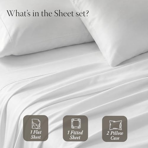 Threadmill Egyptian Cotton Queen Sheet Set | 100% Certified Egyptian Cotton Sheets for Queen Size Bed | Queen Bed Sheets Set with Snug Fit 16" Deep Pocket | Soft Cooling Sateen Bedding Set | White by Threadmill - Image 4
