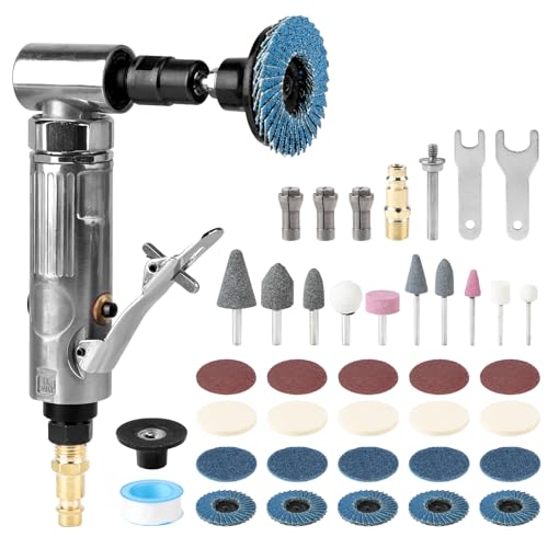 LALAGO Kit Ponceuse à Air Comprimé 90°, Meuleuse Excentrique et d'Angle Pneumatique Avec Disque de Sable Corindon 50 mm, Rabat 80 Mailles