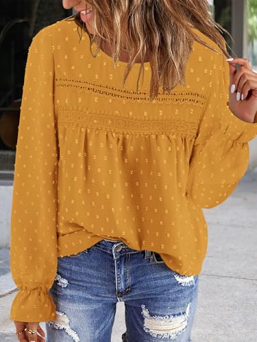 BETTE BOUTIK Womens Boho Fall Long Sleeve Shirts Crewneck Dressy Casual Blouses Trendy Flowy Tops