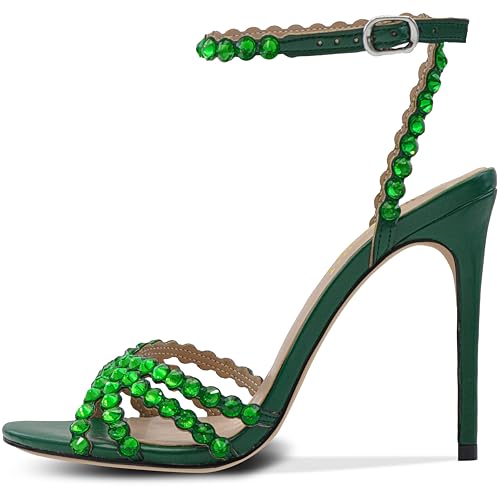 Image of HOCHFART Women's Rhinestone Stiletto High Heels Buckle Strappy Heeled Sandals Round Toe Sexy Dressy Pumps Shoes