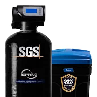iSpring WCSTB45KG Whole House Water Softener System, 45,000 Grains High Capacity, Removes Hard Water & Scale, Automatic Backwash & Regeneration