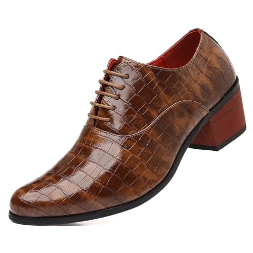 Santimon Men's Crocodile Print Dress Shoes Cuban Heel Formal Pointed Toe Lace-Up Oxfords for Wedding Party Prom Business, Faux Leather, Non-Slip Dance Shoes - Main Image