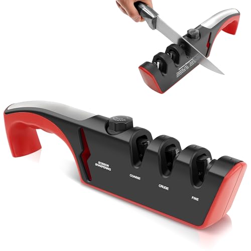 Vonsera Aiguiseur Couteaux, 4 en 1 Affuteur de Couteaux, Multifonction Eguiseur de Couteau à 3 Phases Professionnel avec Bouton D'angle Réglable à 6...