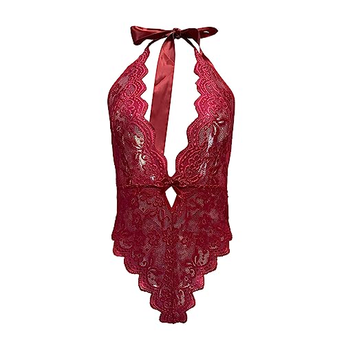 Lingerie sexy bordeaux en dentelle une pièce en maille pour femme taille S