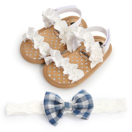 Avodova Baby Girl Sandals And Bow-Knot Headgear, Open Toe Princess Flat Sandals Summer Outdoor Beach Shoes Newborn Toddler Shoes (#2 White, 0_Months) #TOP6