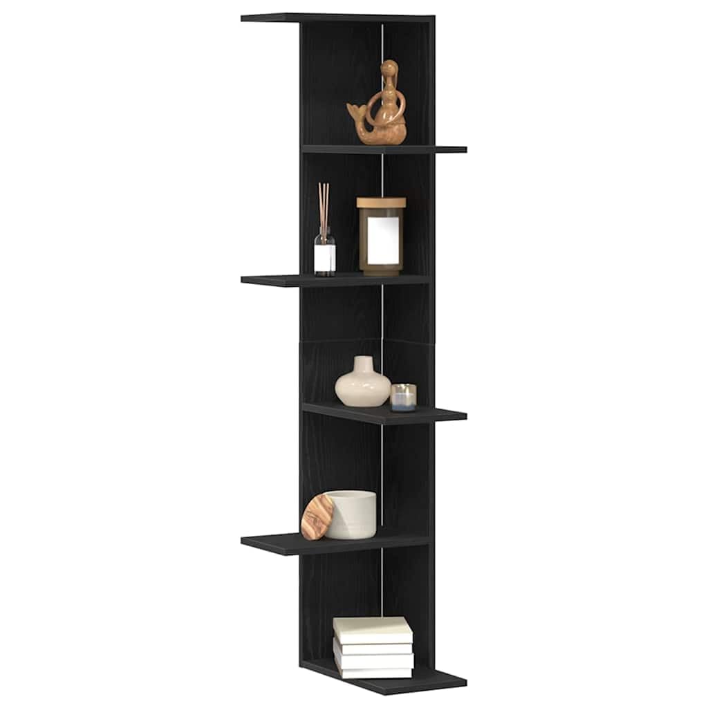Estantería esquinera de pared de roble negro, 36,5 x 36,5 x 140 cm, 5 estantes, material de madera, moderno y resistente, fácil de montar, para pared, baño, cocina, salón, pasillo y