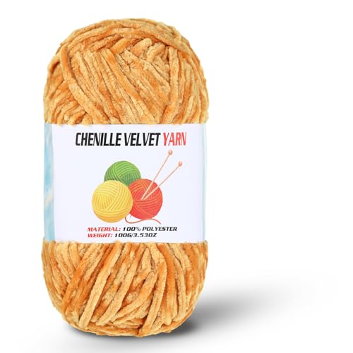 Image of Velvet Chenille Chunky Yarn, Handcrafts Weaving Soft Chenille Yarn for Crocheting Clearance, Used for Making Baby Yarn Blanket, Clothes, Knitting Creations (1 - Turmeric)