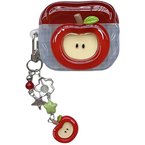 SGVAHY for Airpods 3 Case with Keychain Cute 3D Red Apple Pattern Design Soft Silicone Cover for Women Girls Anti-Fall Shockproof Protective Case for AirPods 3rd Generation