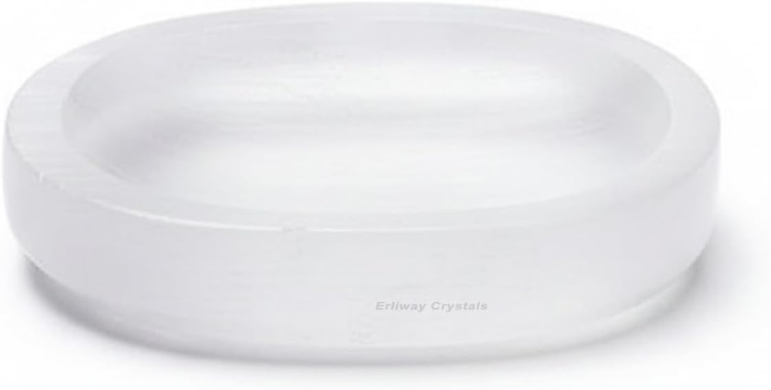 Erliway 2.95" Selenite Crystal Bowl for Crystals Recharging, Oval Shaped