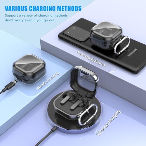 Image of Meyaar for Samsung Galaxy Buds 4 Pro /Buds 4 Case 2026,Military-Grade Shockproof, Soft TPU Highly Transparent Anti-Yellowing with Cleaning Kit (Transparent Black)