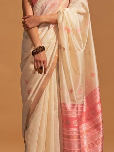 Image of AKHILAM Women's Banarasi silk Ethnic Motif Woven Design Saree With Unstitched Blouse Piece