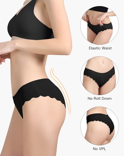 Image of LEVAO Seamless Underwear for Women No Show Ice Silk Bikini Breathable Hipster Wavy Sides Invisibles Panties 7 Pack S-XL