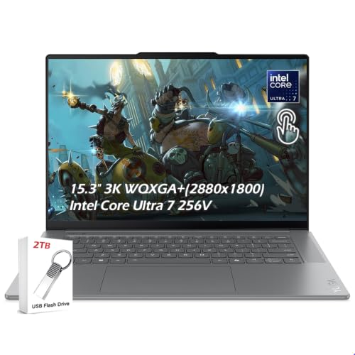 Image of Lenovo Yoga Slim 7i Aura Edition Copilot+ PC Laptop, 15.3 inch 2.8K 120Hz Touch Display, Intel Core Ultra 7 256V, 16GB LPDDR5X 2TB SSD, WiFi7, Win11, Backlit KB, Luna Grey, w /2TB USB Drive, W /GaLiMu