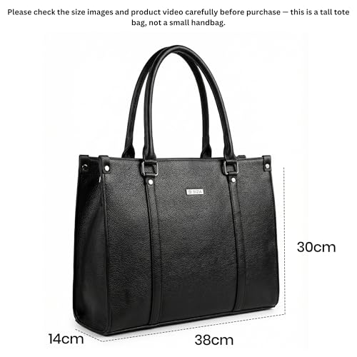 Image of Siza Premium Women's Handbag, PU Leather Tote Bag with Dual Zip Compartments for Office and Style, Padded Laptop or Devices Sleeve, Detachable Shoulder Strap, Structured Formal Bag for Women