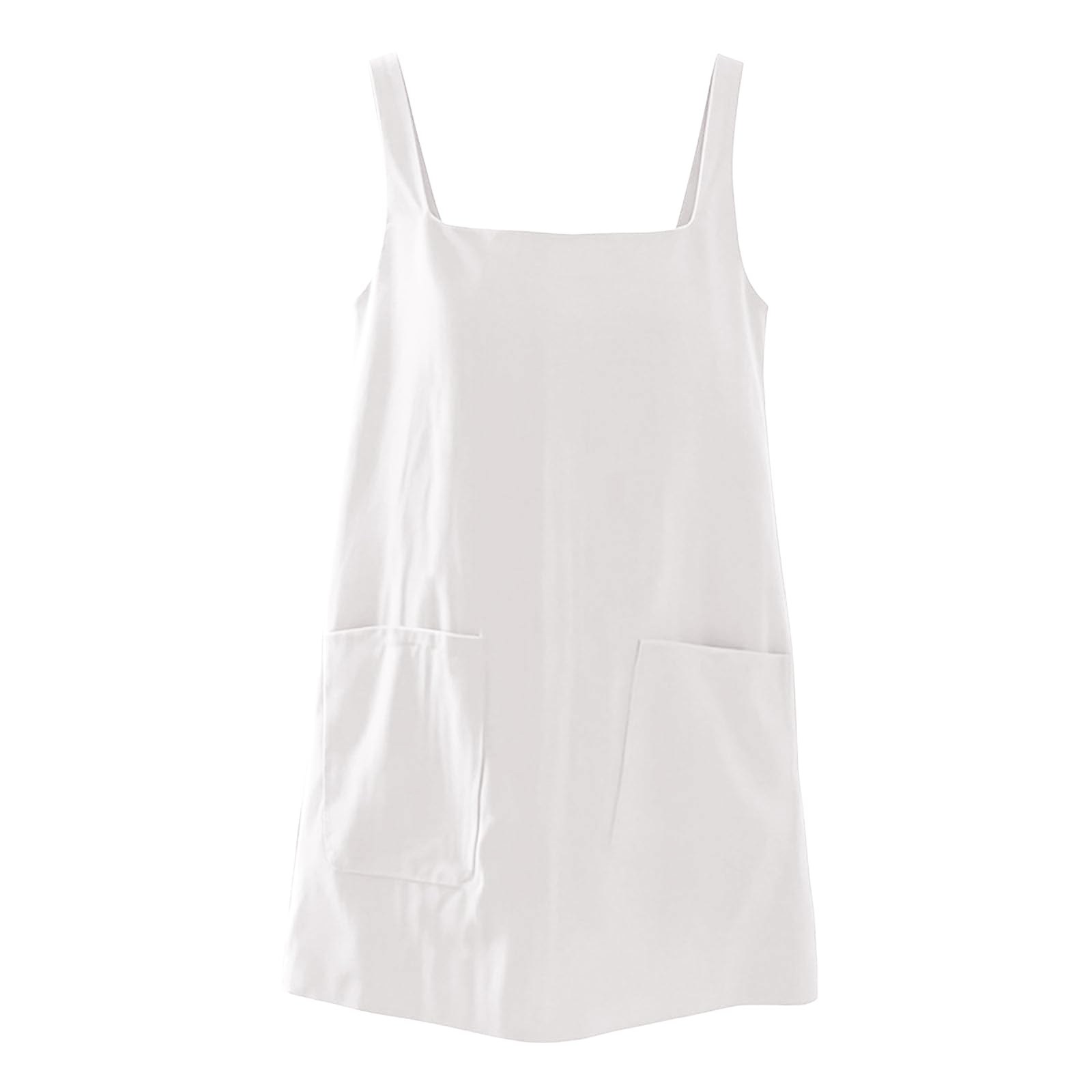 Vestiti Lunghi Estivi Abito Corto da Donna in Lino e Cotone, Scollo Quadrato, Senza Maniche, vestibilità Ampia, con Tasche, Ideale per L'Estate, Casual e da Spiaggia. Abiti Donna Estivi Lunghi