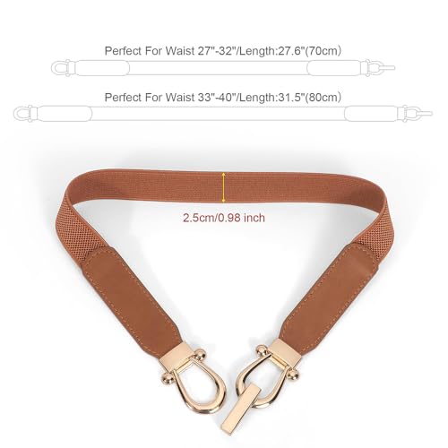 Women's Stretchy Waist Belt - Elastic Skinny Belt with Gold Buckle, Fits 27-40 Inch Waist2