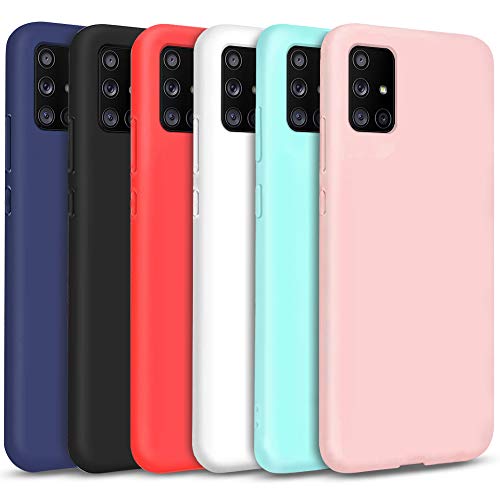 Leton-IT 6X Funda para Samsung A51 5g, Funda Samsung A51 5g Silicona Móvil Carcasa Suave Flexible TPU Ultra Delgado Gel Candy Goma Cubierta Case Protectora Bumper Rosa Verde Azul