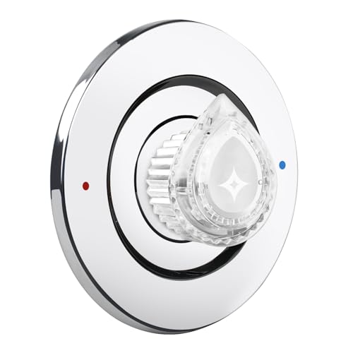 Shower Escutcheon Pate 16090 with Handle Knob, T470 Chrome Chateau Trim Faucet Cover Plate & White Faucet Handles for Moen One-Handle Tub Shower Faucets - Shower Replacement Part