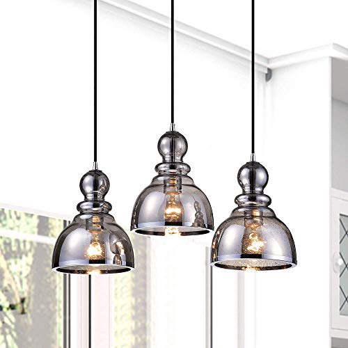 The Lighting Store Alita Antique Black 3-Light Smoked Bubble Glass Chrome Edge Pendant Cluster #TOP5