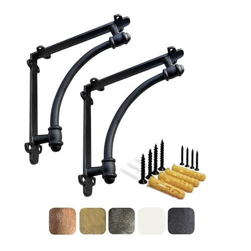 NACH Decorative Shelf Brackets, 2 Pack of 9.6 x 1.7 x 9.6 inch Black Cast Iron Shelf Brackets - Decorative Brackets for Mounting - Industrial Style Brackets
