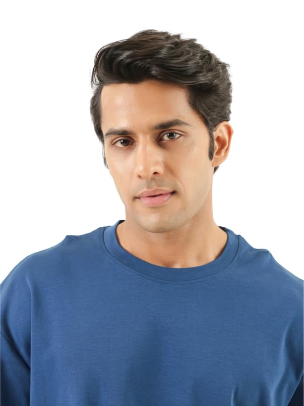 Image of SAADAA Men's Oversized Cotton T-Shirt | 210 GSM Heavyweight Fabric | Drop Shoulder | Dual Knit | Comfortable Casual Wear | Solid Colors