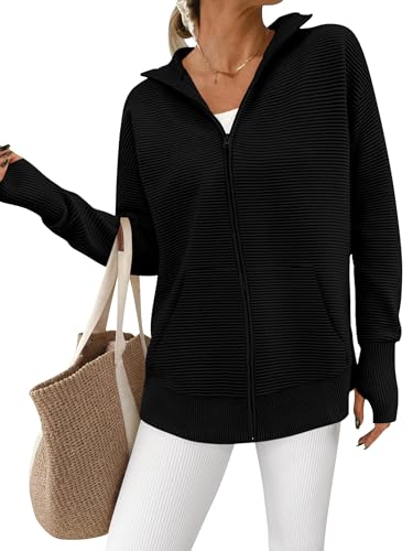 Image of PRETTYGARDEN Womens Long Sleeve Zip Up Ribbed Cardigan Sweaters