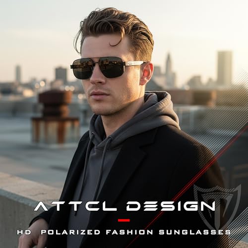 ATTCL Polarized Sunglasses for Men, Mens Sunglasses for Driving, Fishing, Golf, Pilot Square Metal Frame, UV4003