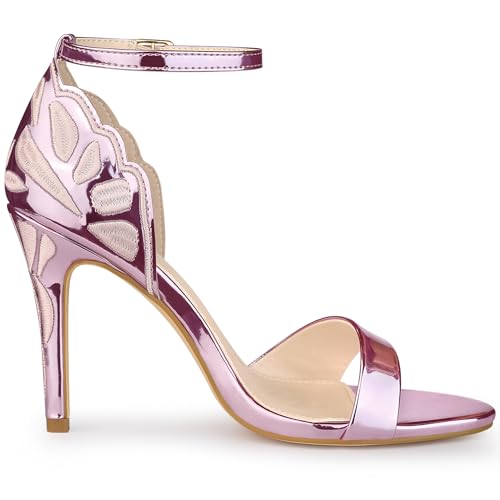 Allegra K Allegra K Women's Butterfly Heels Stiletto Heel Metallic Pink Heel Sandals 6 M US