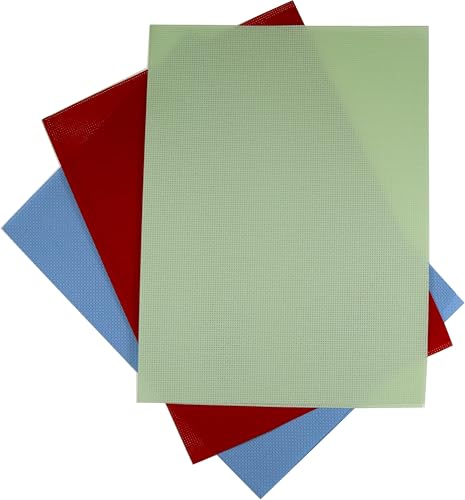 Image of KCS 3 pc of 12 inch x 18 inch 14CT Counted Cotton Aida Cloth Cross Stitch Fabric (Light Blue+Light Green+Red)