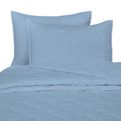 Image of ROYALE LINENS Twin Size 2 pc Quilt Set - Soft Lightweight 100% Microfiber Quilted Set - Solid Bedspread -Quilted Blanket Thin Comforter -Bedding Coverlets for All Seasons (Chambray, 1 Quilt- 1 Sham)