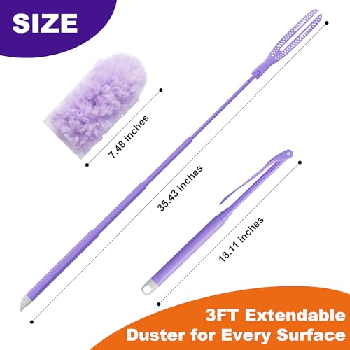 Image of JOYMOOP Scented Telescopic Duster kit, 3FT Extendable Handle (Purple) + 24 Purple Refills for Swiffer Feather Duster,Easy Cleaning for Ceilings, Ceiling Fans, Blinds, Vents & Shelves